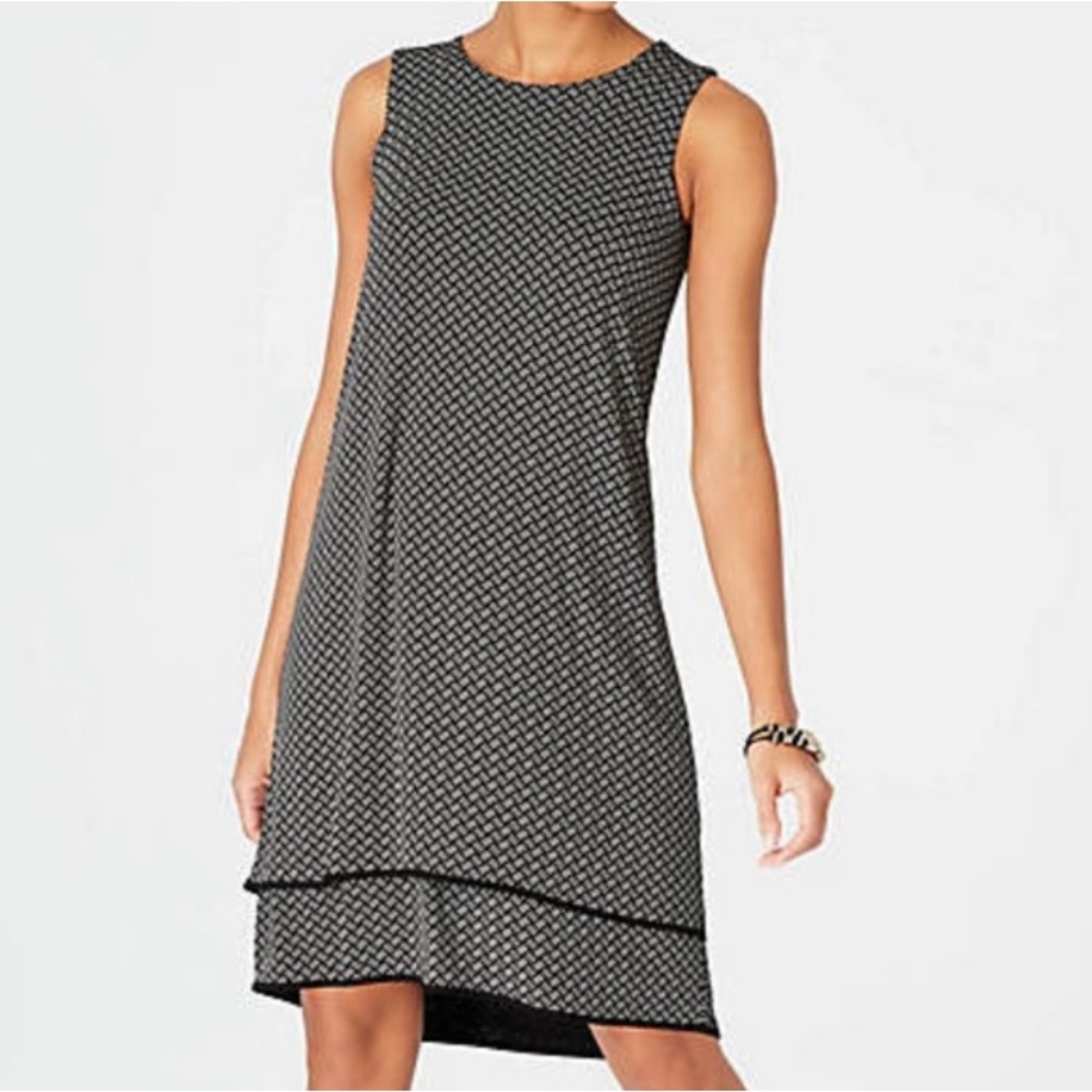 J. Jill Black and White Printed Sleeveless Shift Dress